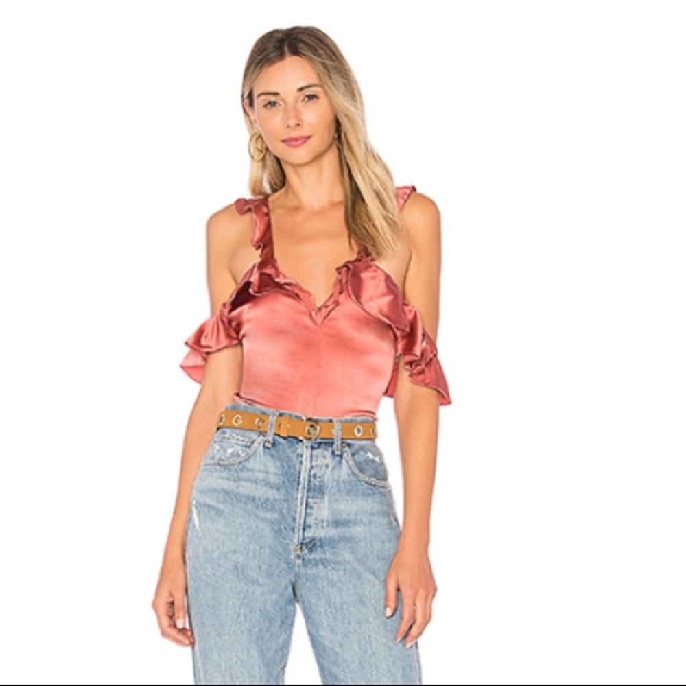 For love and lemons Lena pink silk ruffle - medium